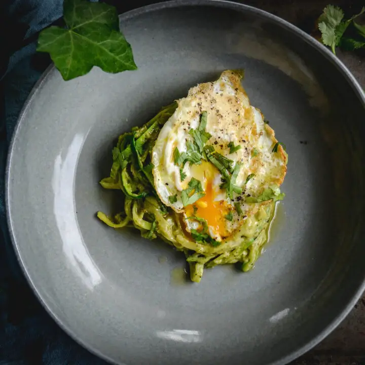 Easy Zoodles Recipe with Avocado Walnut Pesto and Egg