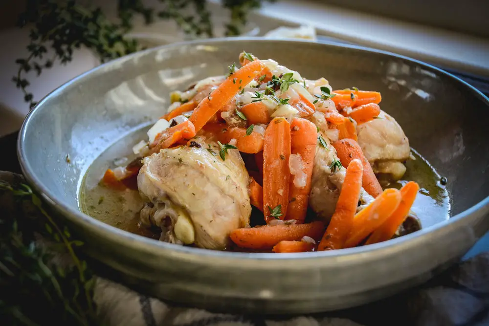 DIjon chicken with carrots in a bowl