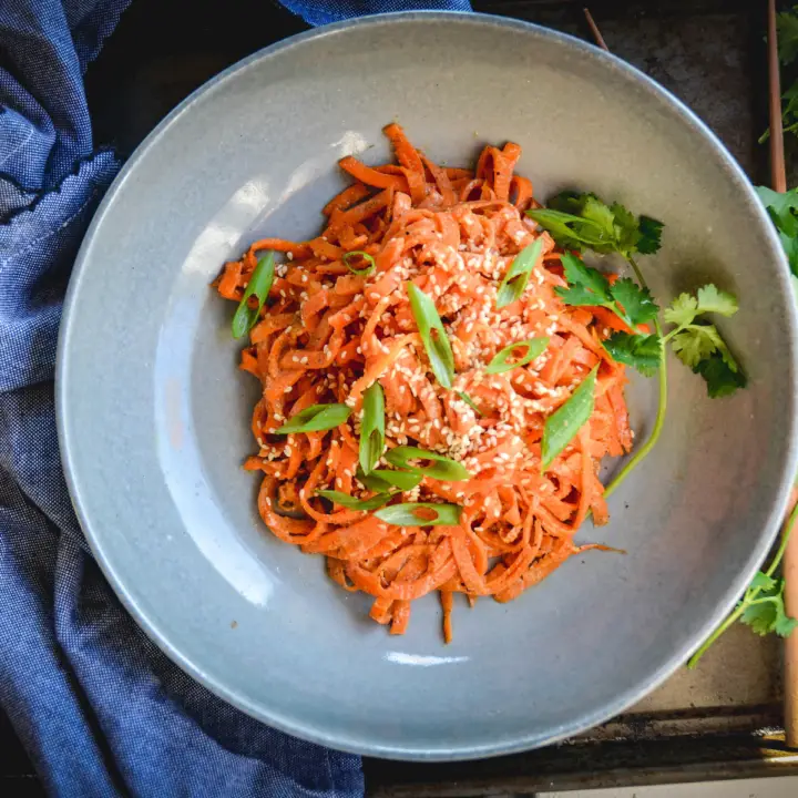 5 Minute Carrot Noodles With Almond Sesame Sauce