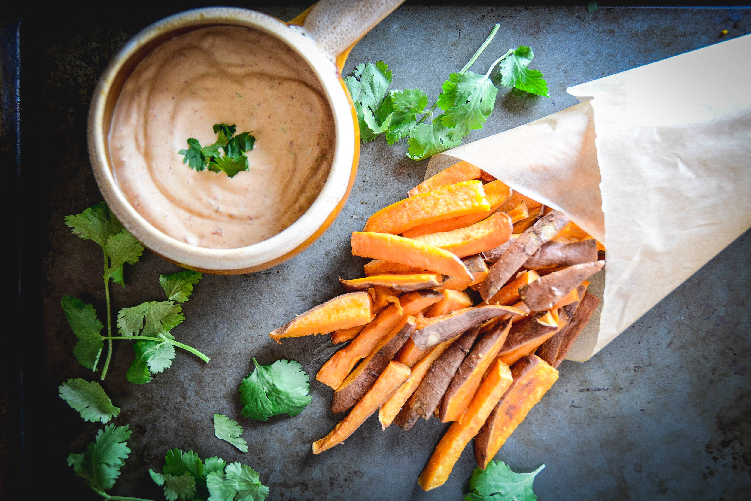 Sweet Potato Fries with Chipotle Lime Mayo - Calm Eats