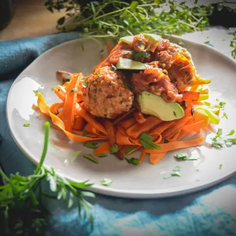 Easy Chicken Meatballs Recipe with Tomatoes and Carrot Noodles