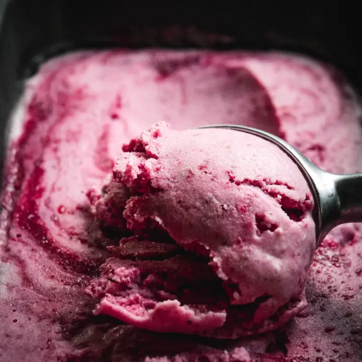 Vegan No-Churn Strawberry Ice Cream with Raspberry Swirl