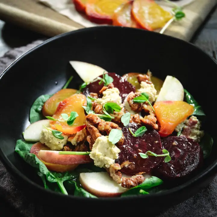 Apple Beet Salad With Candied Walnuts and  Cashew Cheese