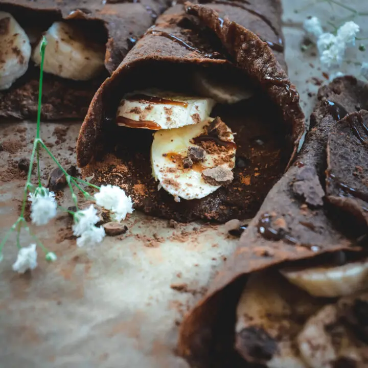 Paleo Chocolate Crepes with Salted Caramel