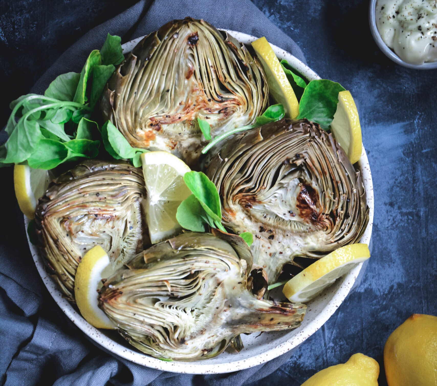 Roasted Artichokes with Lemon Aioli - Calm Eats