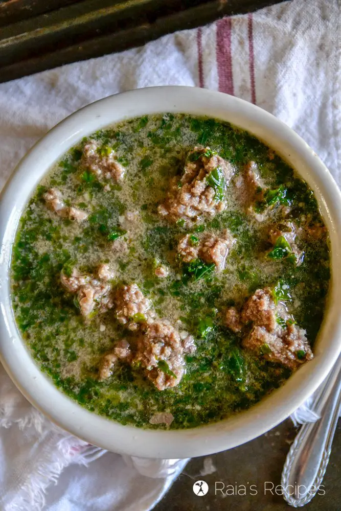 Beef and kale soup in bowl