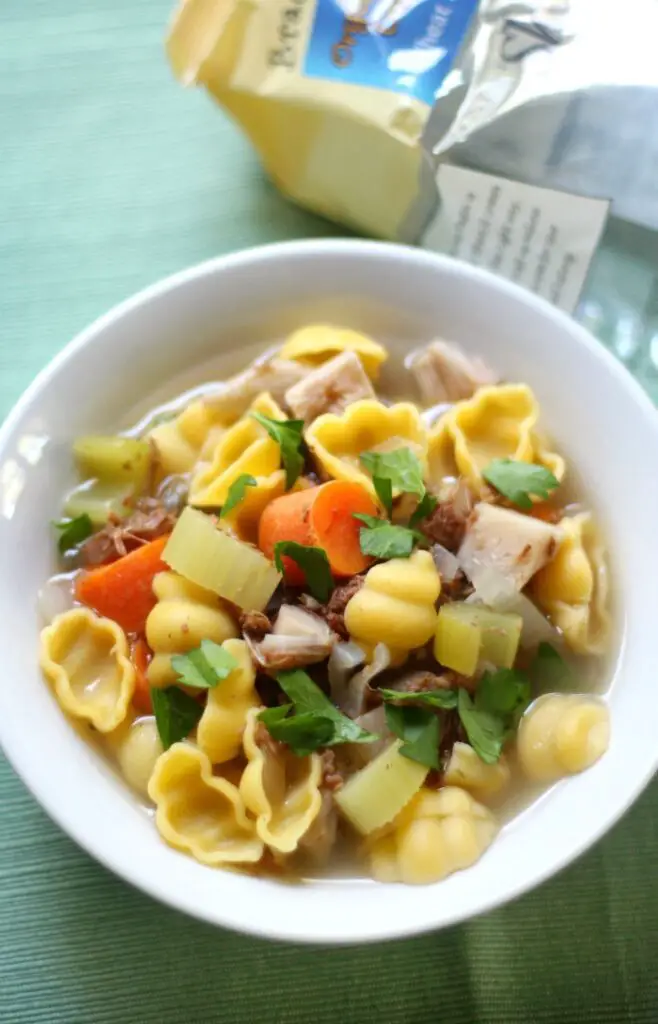 Chicken vegetable soup in pan