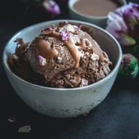 No Churn Vegan Chocolate Pistachio Ice Cream with Caramel