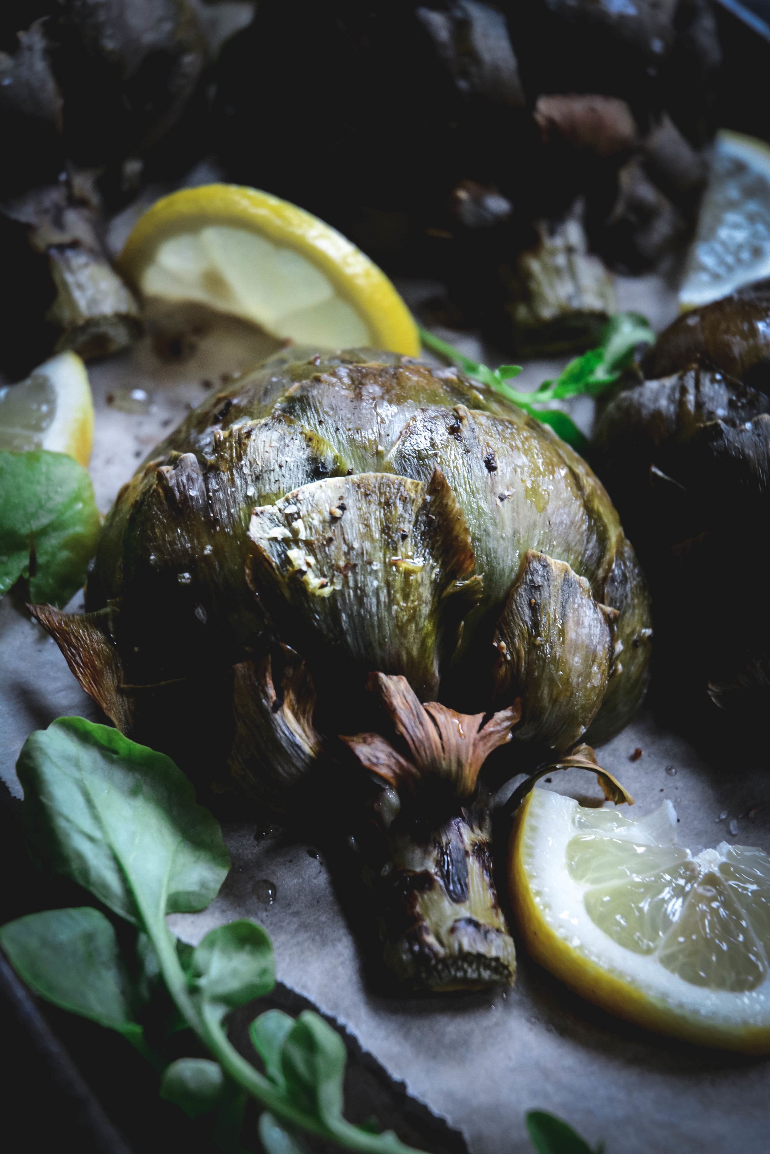 roasted artichokes with lemon slices