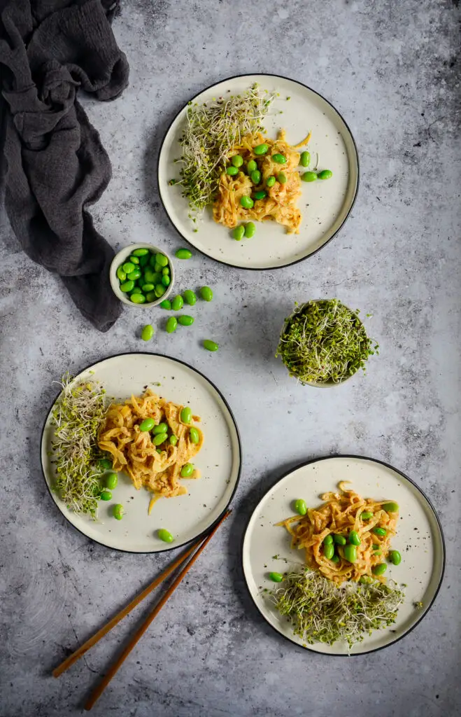 These quick Paleo “Peanut” Noodles are made from rutabaga and are surprisingly similar to actual noodles. They work beautifully with the cashew and tahini sauce to create a creamy vegan and paleo recipe. Check out this 10 minute recipe! #calmeats #vegan #paleo #whole30 #paleopeanutnoodles #peanutnoodles #paleorecipes #grainfreenoodles #glutenfree #dairyfree #rutabaganoodles #tahinisauce