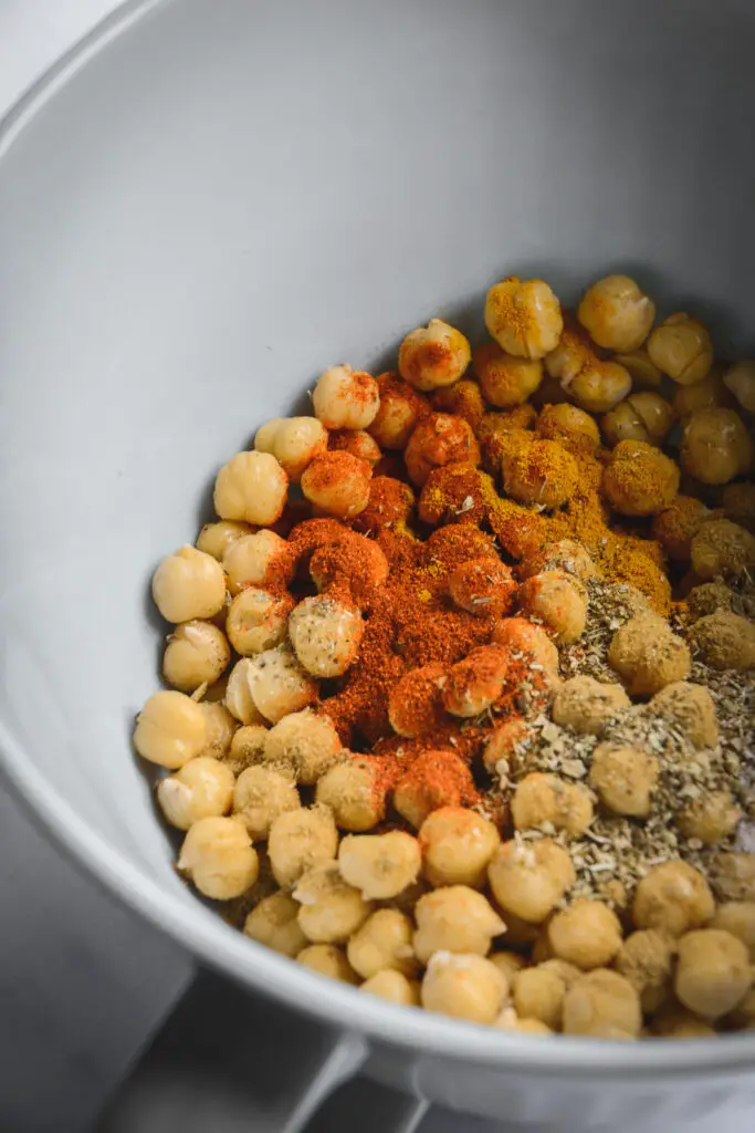 Chickpeas in bowl with spices