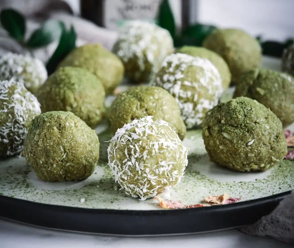 coconut covered matcha balls