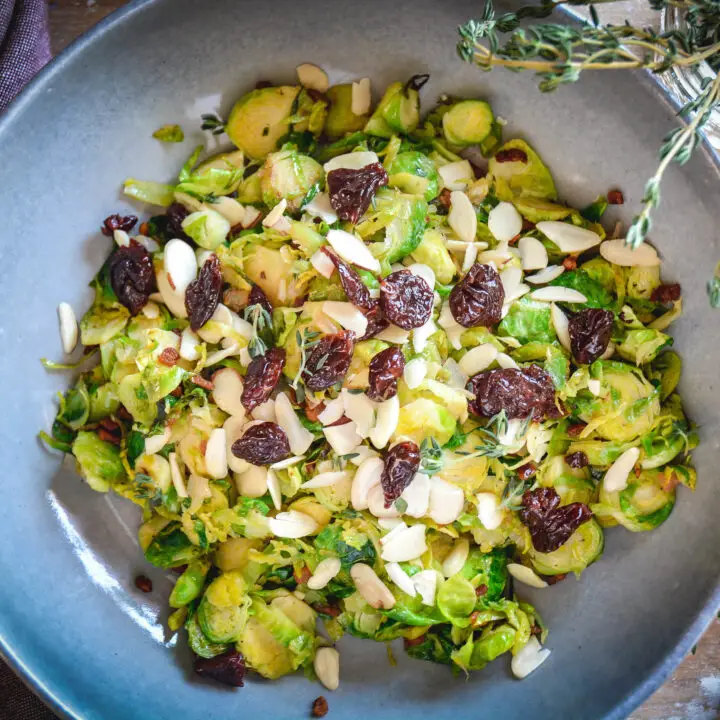 Crispy Brussels Sprouts With Bacon And Dried Cherries