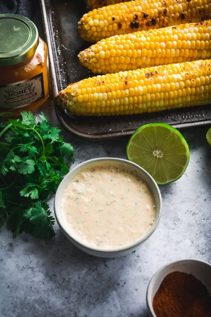 Grilled Corn with habanero mayo, honey, lime and cilantro 
