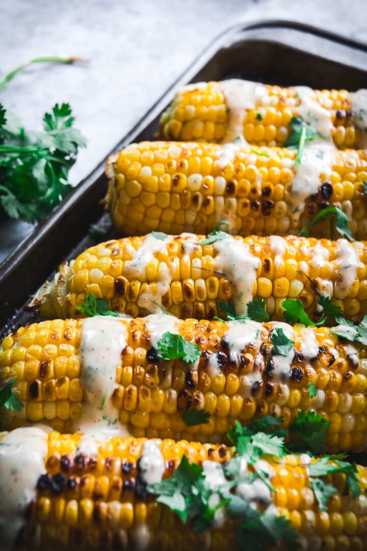 Grilled Corn with Spicy Habanero Honey Mayo - Calm Eats