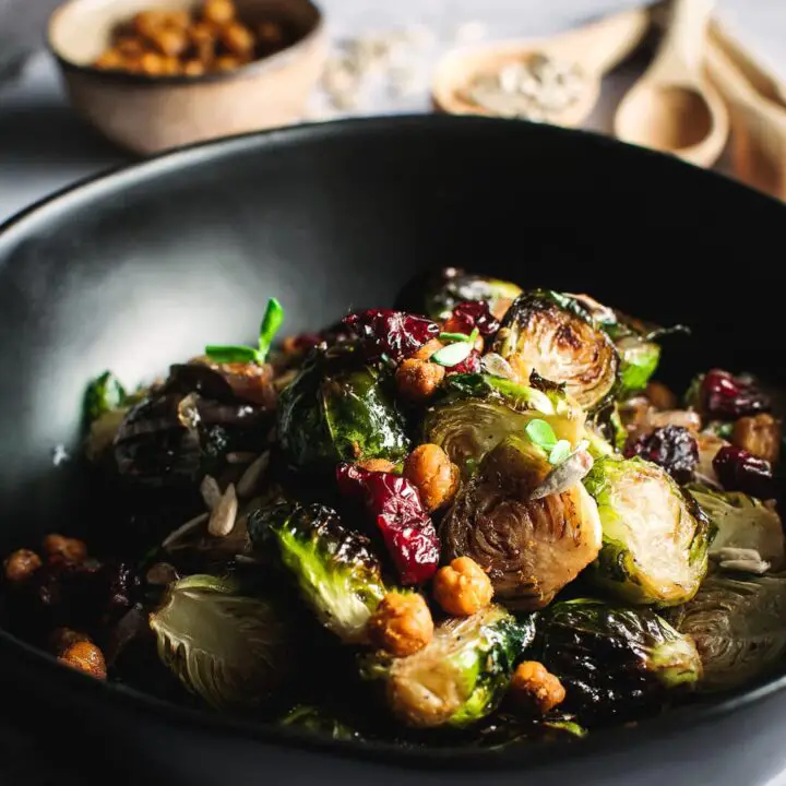 Balsamic Roasted Brussels Sprouts with Crispy Chickpeas