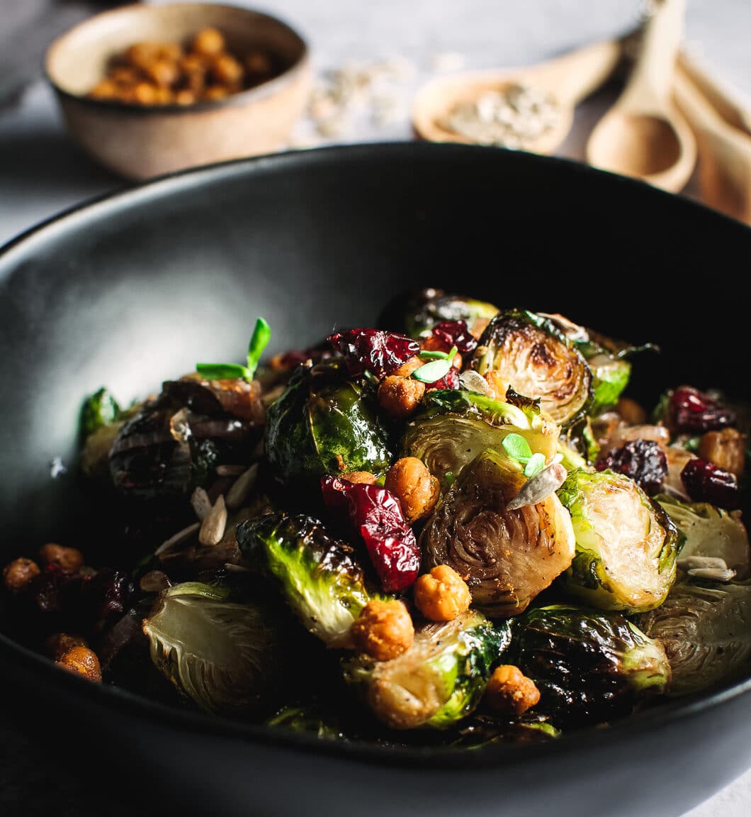 Roasted Brussels Sprouts with Balsamic and Crispy Chickpeas - Calm Eats