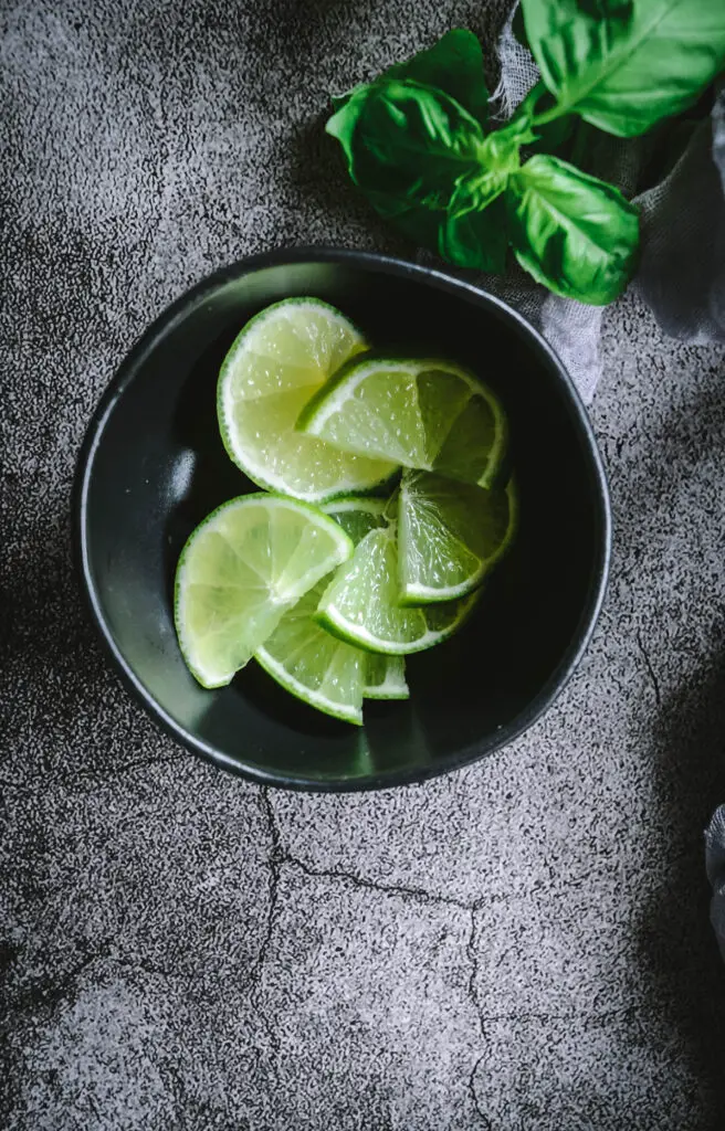 Lime slices in bowl