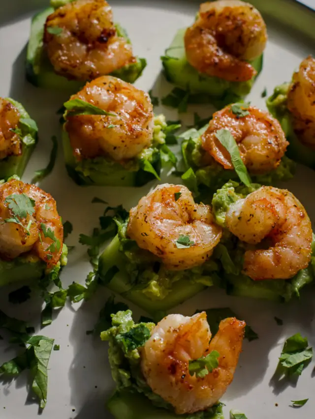 Cucumber Guacamole Cajun Shrimp Bites