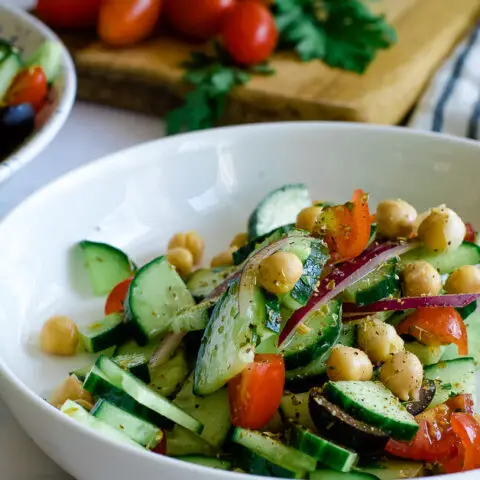Herby Mediterranean Cucumber Salad With Tomatoes and Chickpeas