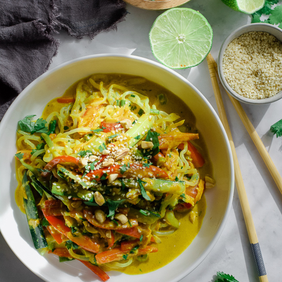 Vegetable Shirataki Noodles In Thai Peanut Sauce - Calm Eats