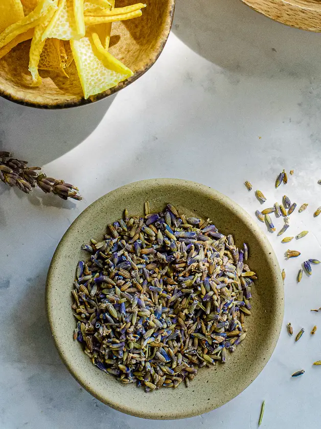 lavender flowers in a small bowl