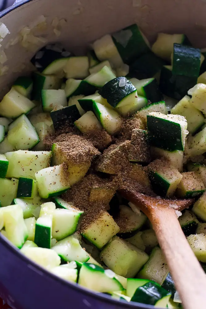 chopped zucchini in pot