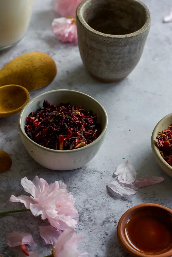 red petals in small bowls