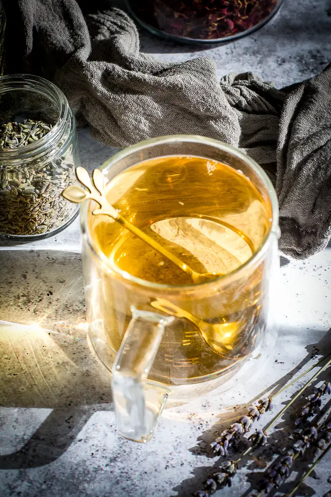 yellow liquid in a clear mug