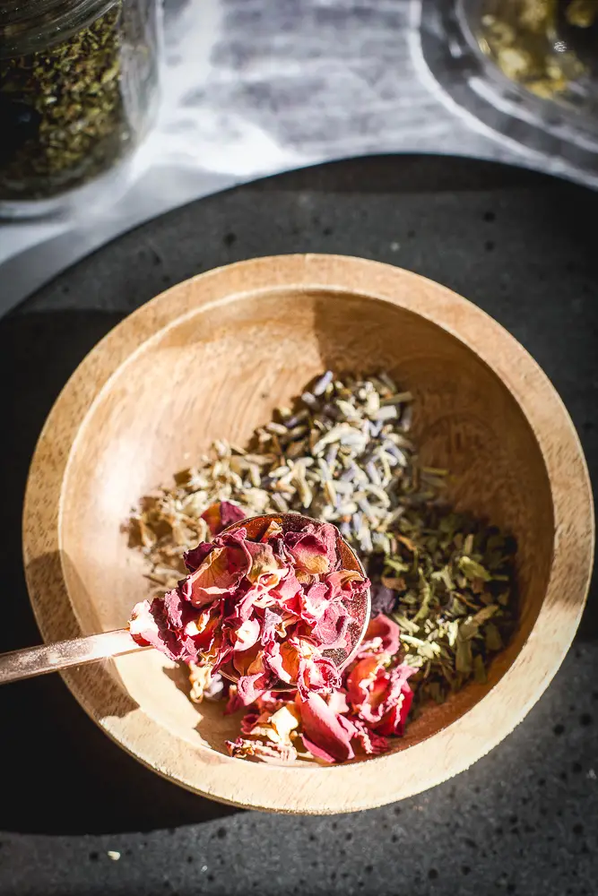 rose petals in a spoon
