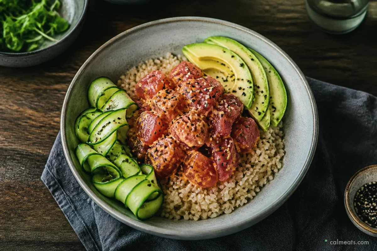 Spicy tuna sushi bowl made with canned tuna